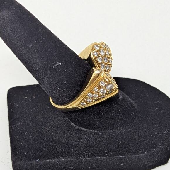 18K Gold Estate Vintage Diamond Pave Double Floral Ring Yellow Gold Size 6 - Picture 6 of 13
